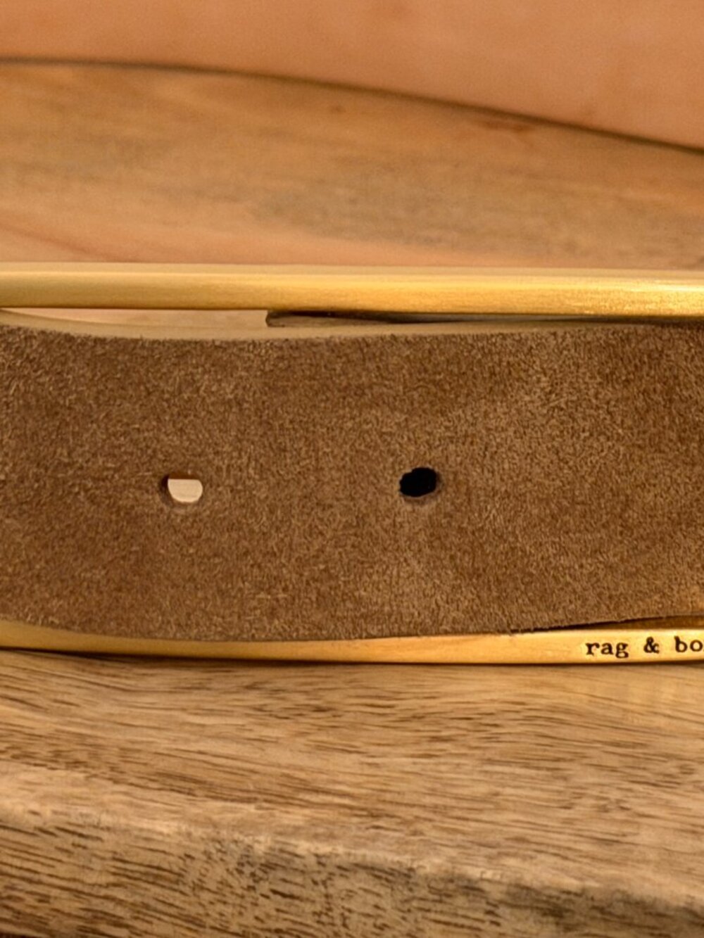 rag & bone Suede Rebound Belt Medium Brushed Gold Tone Buckle NWOT - Picture 4 of 16